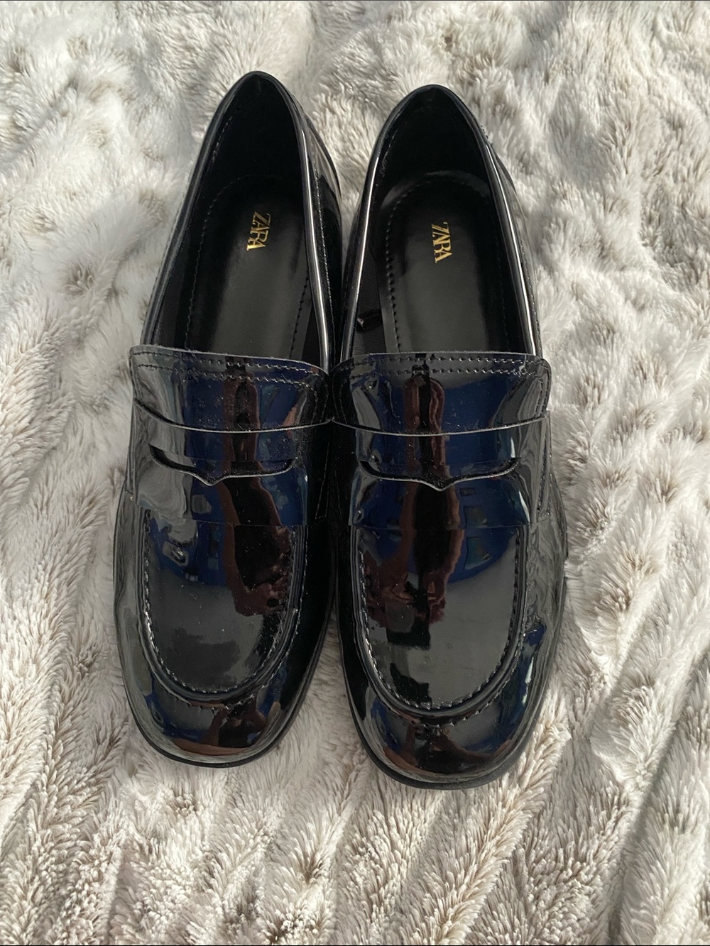 Zara Black Patent Leather Penny Loafers
